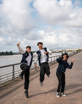 Students enjoying themselves on the terrace beside the Garonne on the Bordeaux campus of the INSEEC business school.