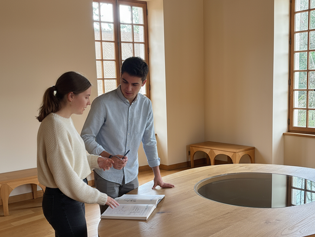 Étudiants discutant dans une salle calme du campus de Beaune de l’école de commerce INSEEC