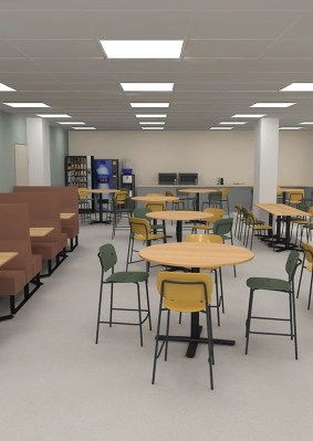 Étudiants discutant dans la cafétéria du campus de Toulouse de l’école de commerce INSEEC