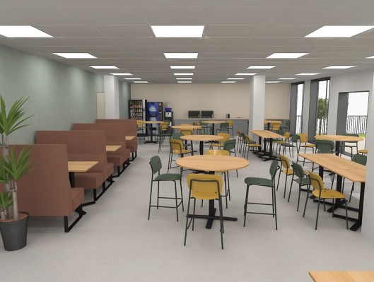 Étudiants discutant dans la cafétéria du campus de Toulouse de l’école de commerce INSEEC