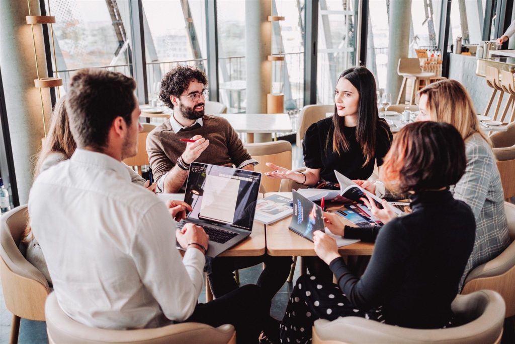 students during group work in marketing