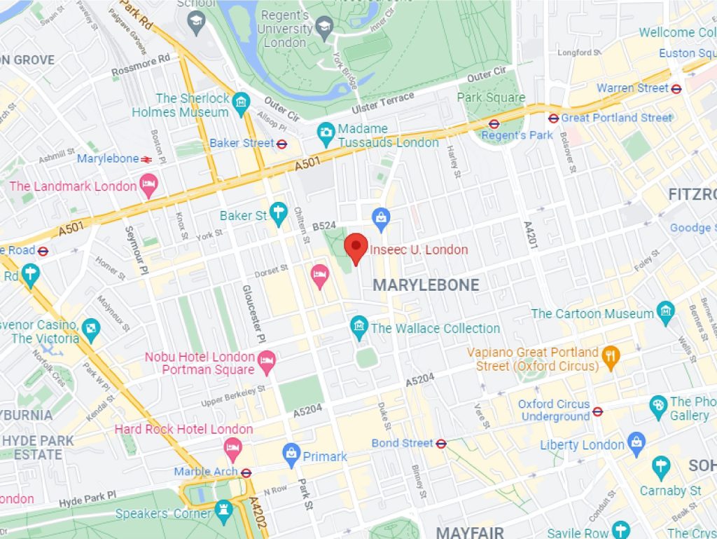 Carte Google avec localisation du campus INSEEC Londres 
