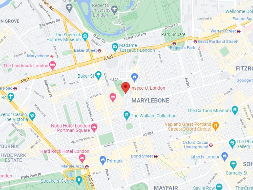 Google map with location of INSEEC London campus 